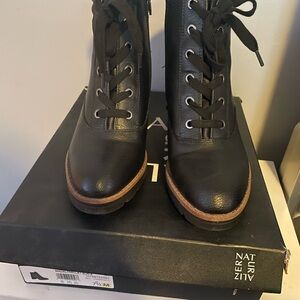 Naturalizer Black Lace Up Boots with Practical Heel